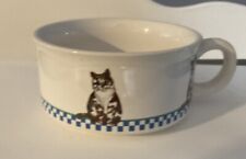 Vintage 1992 Potpourri Press Calico CAT Soup Mug Blue Checkerboard Cat Lovers picture