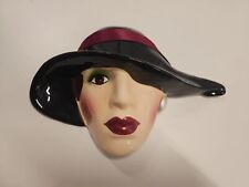 Vintage Ceramic Lady Face Black Hat Wall Plaque ~ EXCELLENT CONDITION picture