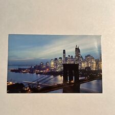 Night Falls Midtown Manhattan Brookyln Bridge Vintage Postcard View Sunset picture