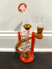 10.5” Premium Glass Water Pipe Orange Inferno Shower Perc 14mm picture