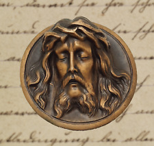 HOLY FACE JESUS CHRIST WALL MEDALLION SOLID BRONZE 19TH CENTURY ANTIQUE picture