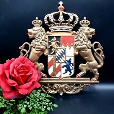 Medieval Knights Coat Of Arms ART Shield Lions Crown Cast Metal Renaissance VTG picture
