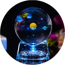 3D Crystal Ball with Solar System model and LED lamp Base, Clear 80mm 3.15 inch picture