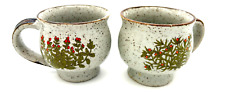 2 Vintage Round Takahashi Speckled Stoneware Mugs Floral picture