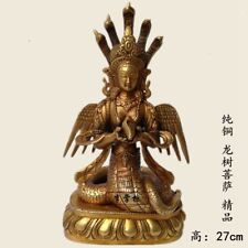 Naga Guardian Nāgārjuna bodhisattva Five head snake Buddha Copper Statue #2920 picture