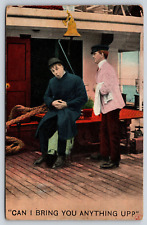 Postcard Sea Sick Men Boat Vintage Color Can I Bring You Anything Up 1911 picture