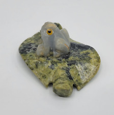 Vintage Carved Stone Frog On Lilypad Rock Mineral Miniature Figurine picture