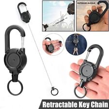 Heavy Duty Retractable Carabiner Car Key Chain Badge Holder Steel Cord Keychain picture