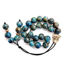 Greek Komboloi Worry Beads: Blue and Gold Glass, Fidget Support picture