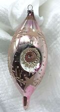 Vintage Antique Pink Glass Finial Mica Glitter 3 Indents Christmas Ornament BIG picture