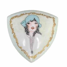 VTG Prov Saxe ES Germany Hand Painted Porcelain Green Gold Woman Trinket Box picture