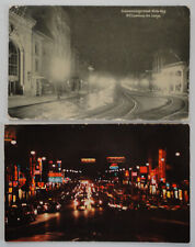 Lot of 2 Vintage Schenectady, NY Postcards Downtown at Night, 1914 & 1957 picture