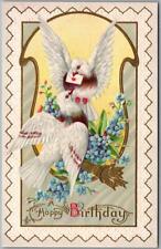 Vintage HAPPY BIRTHDAY Embossed Postcard White Doves / Love Letter STECHER 238A picture