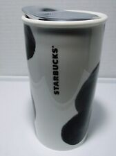 Starbucks Ceramic 10oz Tumbler White w/ Black Dots 2014 Chrome Lid Travel Cup picture