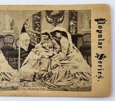 Victorian Woman Breastfeeding Stereoview Morning Call Mother Baby Art L1 picture