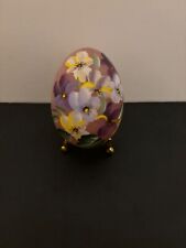 Vtg. Genuine Pink Alabaster Egg Hand Carved & Painted On Stand Made in Italy picture