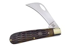 Hen & Rooster Hawkbill Pocket Knife Antique Green Bone Folding Stainless 441AGB picture
