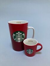 Starbucks Christmas Holiday Theme 16 oz Tall Red 2015 & 3 oz demitasse picture