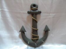 Vintage Navy 18-inch Brown Nautical Wood Anchor Wall Decor w/ Twisted Jute Rope picture