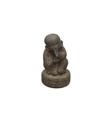 Oriental Gray Stone Little Lohon Monk Covering Mouth Statue ws3633 picture