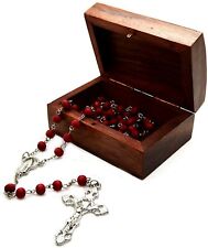 Catholic Rose Scented Wood Carved Rose Petal Rosary 7 mm wooden carved box NEW picture