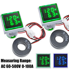 2PC 2-in-1 Digital Voltmeter Ammeter AC 60-500V 0-100A 22mm LED Volt AMP Meter picture