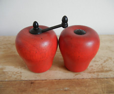 Vintage Retro Wooden Red Apple Salt Shaker and Pepper Grinder Fruit Home Decor picture