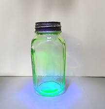 1940s Depression Green Square Quart Jar Bottle Uranium Glows picture