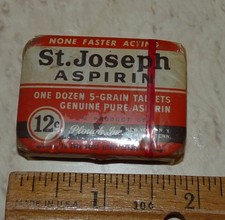 VINTAGE NOS COLLECTIBLE SEALED TIN ST. JOSEPH ASPIRIN PLOUGH INC 12c picture