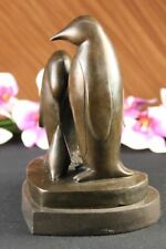 Emperor Penguin Family Handcrafted Art Bronze Sculpture Statue Figurine DecorT picture
