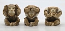 Wise Monkeys Hear No Evil See No Evil and Speak No Evil Resin 1.75" Tall 3pc Set picture