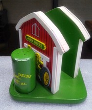 VTG John Deere Wooden Napkin Salt & Pepper Holder W/Matching Shakers picture