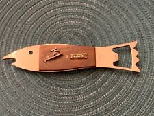 1960s CARL AUBOCK STYLE STAINLESS STEEL & WOOD HAWAII FISH SURFER BOTTLE OPENER  picture