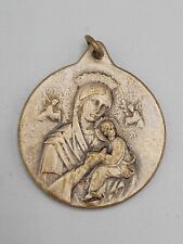Antique St Anne Medal Grace Peace Fertility White Metal Jesus Mother  Mary picture