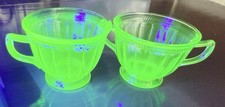 VTG Green Uranium Depression Glass Sugar & Creamer Colonial Fluted Rope Rim picture