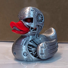 Silver Plastic Robot Duck Figurine Collectible Figure w/ Red Beak picture