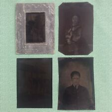 FOUR (4) ASSORTED ANTIQUE TINTYPE PHOTOS, with WOMEN, MEN, BUILDING 1860s-1920s picture