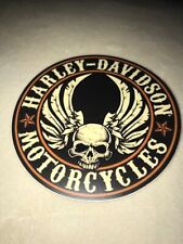 HARLEY DAVIDSON MOTORCYCLES Vintage Decal Sticker 3” Round  BLACK SKULL w/ WINGS picture