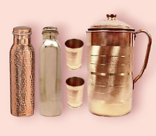 100% Pure Copper Water Jug Pitcher Tumbler Glass Bottle Cup Ayurved Benefit Gift picture