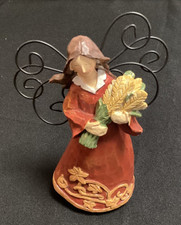 8" Angel Harvest Generosity Fall Autumn Wheat Resin Woman Figurine Wire Wings picture