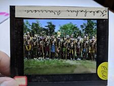 HISTORIC Colored Glass Magic Lantern Slide EGN KALABAHI NATIVE WARRIORS IN GROUP picture