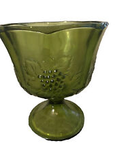 Old Vintage Harvest Green by Colony Footed Planter Pressed Glass Grape Pattern picture