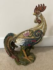 Vintage Large Wooden Mosaic Rooster Colorful Figurine Statue Handmade Painted picture