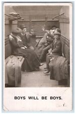 1906 Child Smoking Train Boys Will Be Boys Ottawa IL RPPC Photo Antique Postcard picture