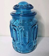 L.E. Smith Moon and Stars Glass Cannister Blue 9.5 in Tall with Lid picture