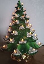 Vtg MCM Atlantic Mold 18” Ceramic Lighted Flocked Christmas Tree & Twinkle Base picture
