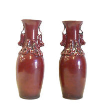 Vintage Chinese Pair Red Glazed Pixiu Porcelain Vases cs695-8 picture