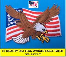 BALD EAGLE ON USA AMERICAN FLAG EMBROIDERED PATCH IRON-ON SEW-ON (3½ x 2½) picture