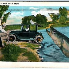 c1920s The Way We Catch Them Fish Here Early Rare Auto Touring Car Postcard A116 picture