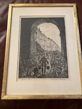 Lionel A. Reiss Framed Signed Etching Ghetto Of Lublin Water Carrier Polish Jews picture